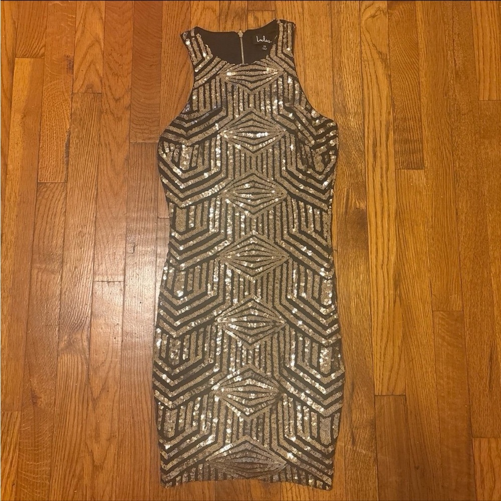 Lulus Royal Flush Black and Gold Sequin Bodycon Dress